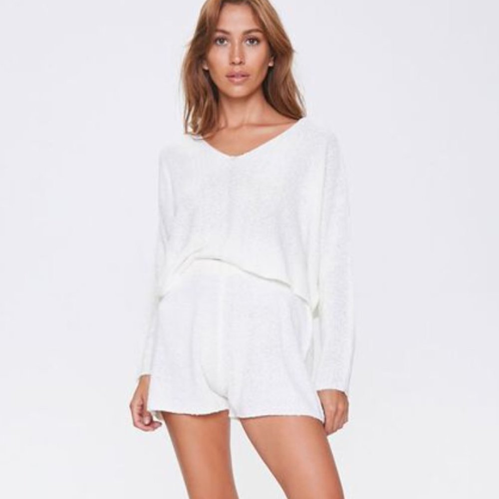Forever 2 Knit Sweater & Shorts Set Cream NWT